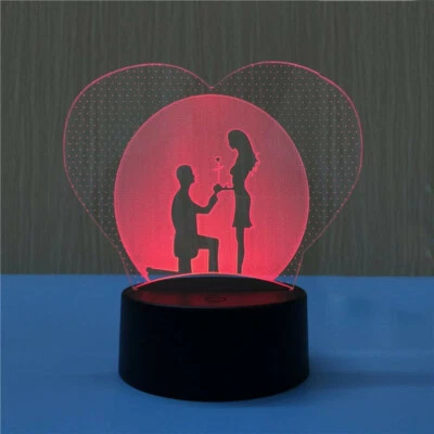 Luz de Noche LED 3D Amor Romántico USB 7 Colores Cambiable Cama Lámpara Táctil Caja de Regalo Foto 1 de 4