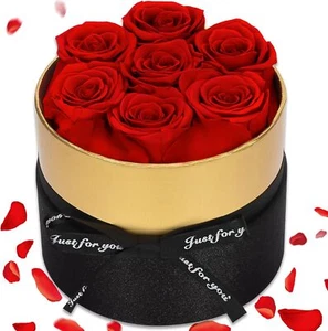 Mothers Day Rose Gifts for Mom, 7-Piece Preserved Red Roses in a Box, - Picture 1 of 7