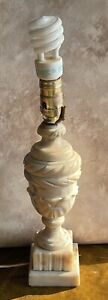 Vintage Carved White Italian Marble Alabaster Lamp Neoclassical Gray Vein