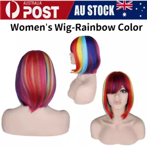 Women's Multi-Color Lolita Rainbow Short Straight Hair Cosplay Party Full Wigs - Picture 1 of 18