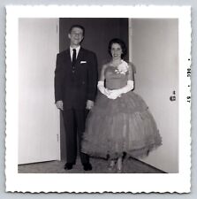 Photograph Found Vintage Photo Prom Dresses Couple 1957 Black White Picture MCM