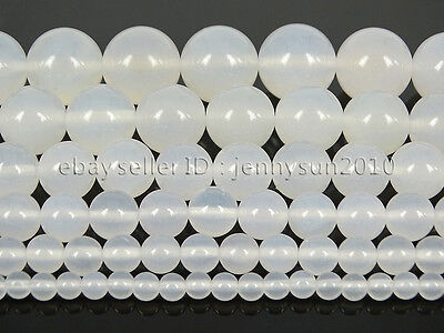 Natural White Agate Gemstone Round Loose Beads 15.5  4mm 6mm 8mm 10mm 12mm • 2.73€