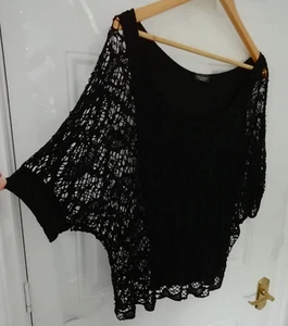 Luca Vanucci Made in Italy O/S schwarz Häkel Style Lagenlook Bluse Top gefüttert - Bild 1 von 8