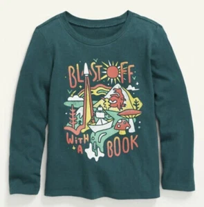 Old Navy Toddler Size 4T ~ Long Sleeve T-Shirt Tee ~ Blast off with a Book ..NWT - Picture 1 of 2