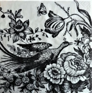 4 x Single Paper Napkins Decoupage Craft Table Paradise Bird Drawing Flowers 63 - Picture 1 of 2
