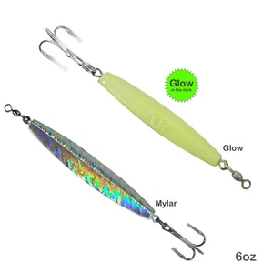 Fish WOW!® 2pcs 6oz Diamond Jig Rigged Silver jig + Glow jigs with a Treble Hook - Picture 1 of 7