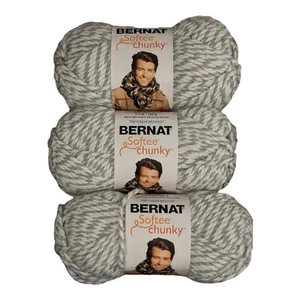 Bernat Softee Chunky Yarn Lot of 3 Skeins GREY RAGG #6 Super Bulky - Picture 1 of 3