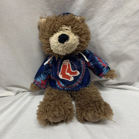 Red Sox MLB Baseball Brown Bear with Splatter Hoodie Patch Pin Stuffed Toy Teddy Cover