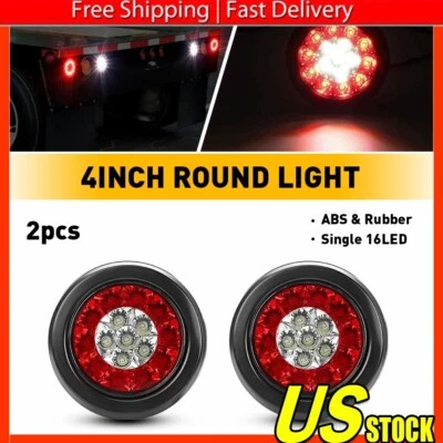 Luces traseras 2X 4 pulgadas redondas rojas blancas 16 LED para remolque camión parada de freno señal de giro Foto 1 de 4