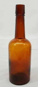 Botella de vidrio ámbar marrón oscuro de 9,5" vintage con tapón de corcho burbujas vajilla de bar - Imagen 1 de 10