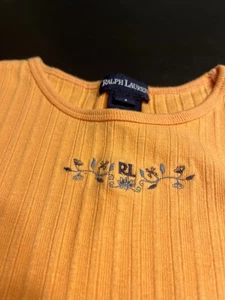 Ralph Lauren Peachy Apricot Embroidered Flowers RL Long Sleeve Shirt Sz 6 - Picture 1 of 13