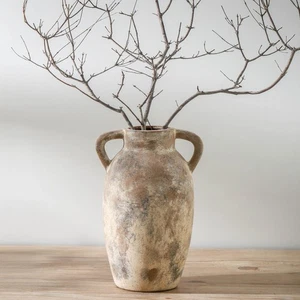 Ceramic Rustic Vase 9.6 Inch Terracotta With 2 Handles Decorative Flower Pot - Picture 1 of 7