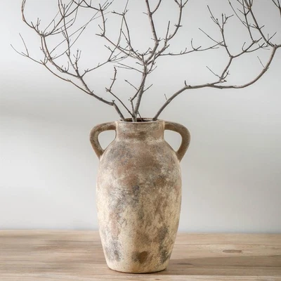 Ceramic Rustic Vase 9.6 Inch Terracotta With 2 Handles Decorative Flower Pot - Image 1 of 4
