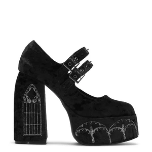 KOI Lady Menace Grunge Crushed Velvet Heels Black Gothic Spikes BNIB UK 8 - Bild 1 von 23