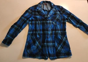 Vintage Pendleton Blazer Mens Medium Blue Plaid Virgin Wool Jacket 3 Button Coat - Picture 1 of 10