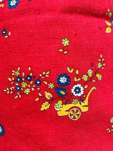 Vintage Neuheit Druck Baumwollstoff Blumenwagen rot 1,8 Yds Concord Stoffe USA - Bild 1 von 8