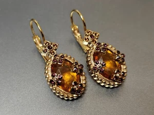 Signed Joan Rivers Amber Glass Gold Plated Earrings Vintage - Picture 1 of 14