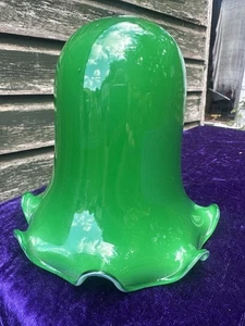 Vintage Green Glass Lampshade With Ruffled Edge - Picture 1 of 8