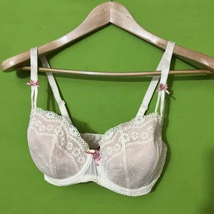 32DD Vintage Betsey Johnson Pink White Bow Lace Bra - Picture 1 of 5
