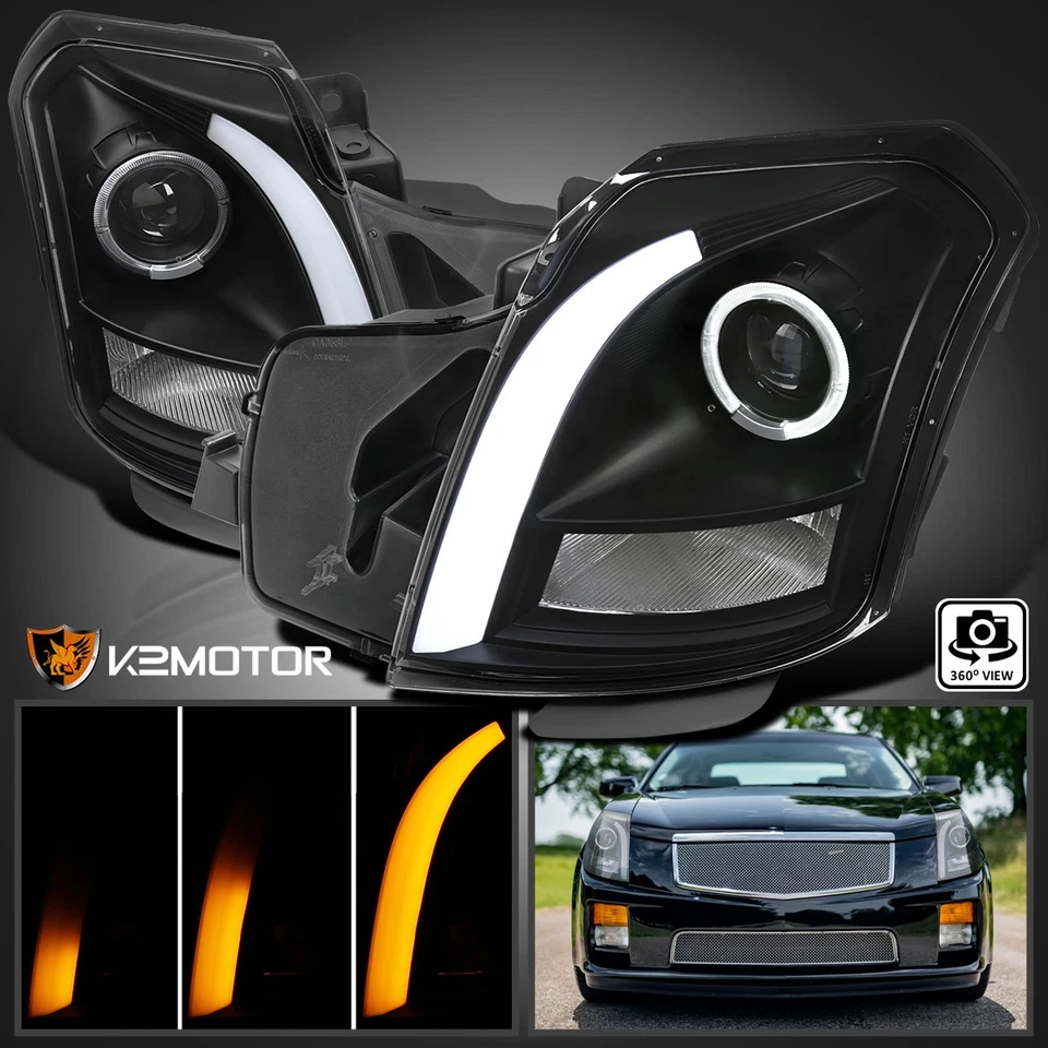 Black Fits 2003-2007 Cadillac CTS Projector Headlights Switchback LED Signal Bar Foto 1 de 4