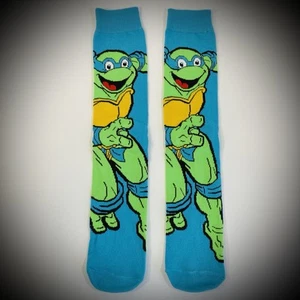 LEONARDO NINJA TURTLES SOCKS teenage mutant tmnt BIG LOGO Mens ADULT CREW blue - Picture 1 of 2