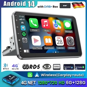 10" DAB+1DIN 6+128G Autoradio CarPlay Android14 GPS NAVI 360° Drehbar Bildschirm - Bild 1 von 15
