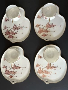 4 Vintage Japan Eggshell Porcelain GEISHA Lithopane Tea Cups and Snack Plates - Picture 1 of 9