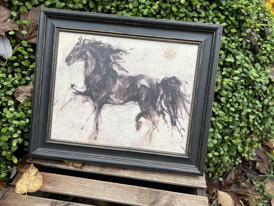 Impresión artística de caballo salvaje enmarcada decoración de pared sello de lienzo occidental rústico 14x16,75 Foto 1 de 4