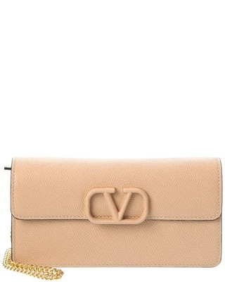 Carteira feminina Valentino Vsling couro granulado corrente rosa - Imagem 1 de 4