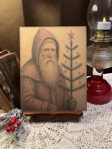 Prim Colonial Folk Art Christmas Belsnickel Santa Claus Handcrafted Sign #4 - Picture 1 of 3