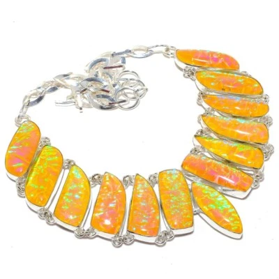 Triplet Fire Opal Gemstone 925 Sterling Silver Necklace 18" R765 - Image 1 of 4