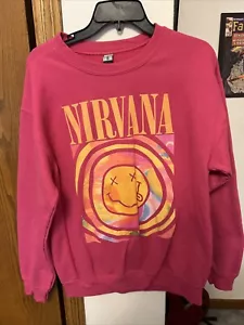 Nirvana pink Smile Face Crewneck Sweatshirt Medium - Picture 1 of 8