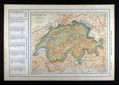 1919 Карта Poates Швейцария Цюрих Люцерн Женева Берн Швейцарские Альпы Mt Blanc FR - Изображение 1 из 4