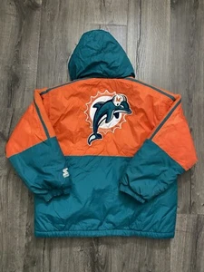 Youth Size M Vintage Miami Dolphins Starter Puffer Teal Orange White Jacket - Picture 1 of 3