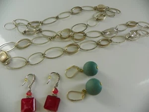 KONVOLUT DAMEN MODESCHMUCK SILBERFARBENE KETTE HALSKETTE 38" LANG/OHRRINGE - Bild 1 von 4