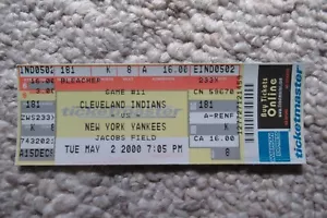CLEVELAND INDIANS VS YANKEES 5/2/2000 FULL TICKET ~ WILLIAMS/LEDEE HRs - Picture 1 of 1