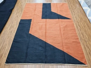 Modern Handwoven Rug Living Room Rug Orange and Black Cotton Rug Modern Rug - Picture 1 of 4
