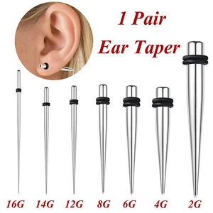 1 Pair Stainless Steel Ear Tunnels Plug Tapers Gauge Stretching Piercing 16G-2G - Picture 1 of 14