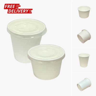 White Paper Sauce Pots With Lids | 4oz & 7oz | Takeaway Container | Disposable - Image 1 of 2