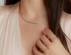 5Ct Round Cut Lab Created Diamond Women's Tennis Necklace 14K Yellow Gold Plated - Picture 1 of 3