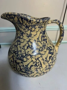 Robinson Ransbottom Blue Spongeware 3qt Pitcher Ewer Vintage Made in USA - Picture 1 of 7