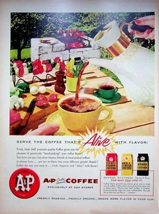 1957 Acht Uhr Kaffee A&P Druck Anzeige individuell gemahlen roter Kreis Bokar Picknick BBQ - Bild 1 von 1