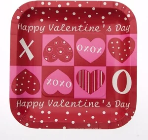 Crafty Hearts Red Pink Valentine's Day Holiday Party 7" Paper Dessert Plates - Picture 1 of 1