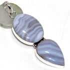 Blue Lace 925 Silver Plated Long Gemstone Handmade Pendant 2.6" Superb Gift GW