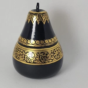 Vintage Black Pear Shaped Lidded Lacquer Trinket Box Made Hand Painted - Picture 1 of 9