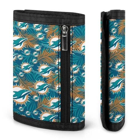 Miami Dolphins Fans Wallets Mens Trifold Printed Wallet Zipper Coin Purse Cover