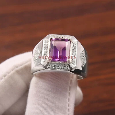 Natural Amethyst Gemstone with 925 Sterling Silver Ring for Men's #294 - Image 1 of 3