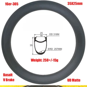16er 305 35X25mm Road Bike Carbon Rim Disc or Basalt V Brake 3K 12K 16-36 Holes - Picture 1 of 13