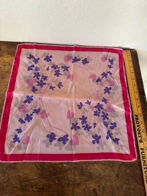Pink and Purple Vera Neumann Silk Blend Hand Rolled Scarf Scarve Flowers Floral - Image 1 of 3