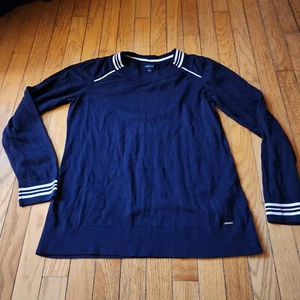 Nautica Women's Sweater Navy Blue Size Large Pullover White Trim Soft - Picture 1 of 6